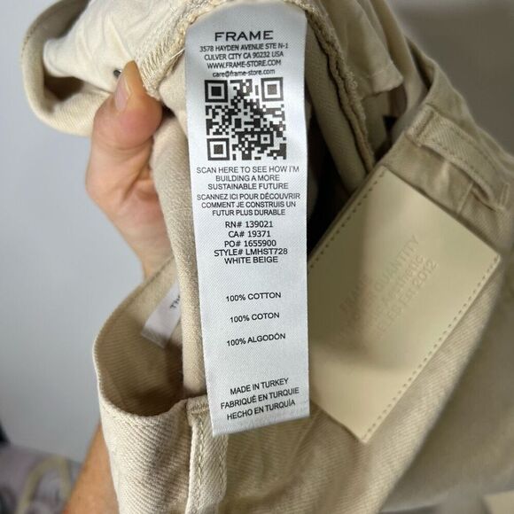 FRAME The Straight Jeans Cream Button Down Raw Hem - Picture 12 of 14